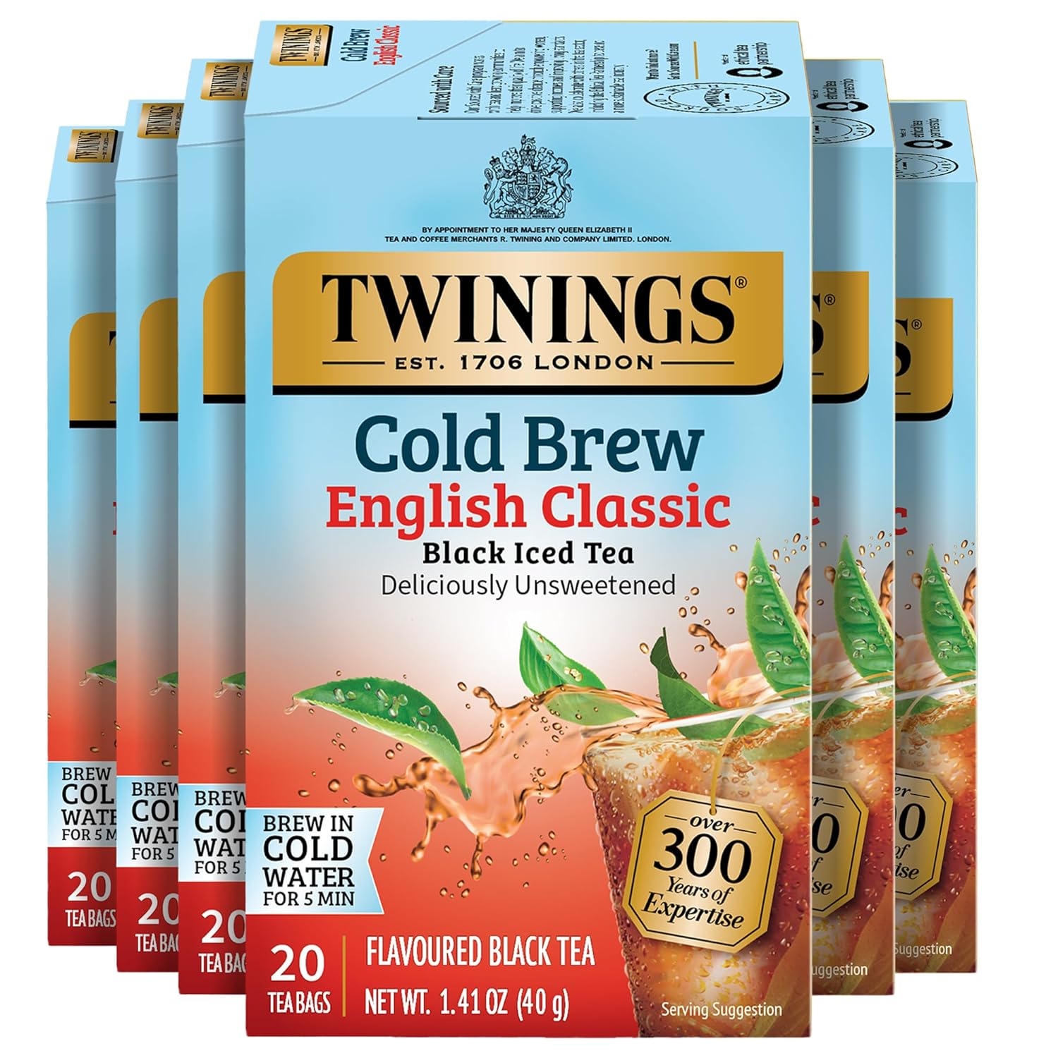 Twinings Cold Brew Iced Tea Bags - Unsweetened Black Tea, Caffeinated, 20 Count (Pack of 6)