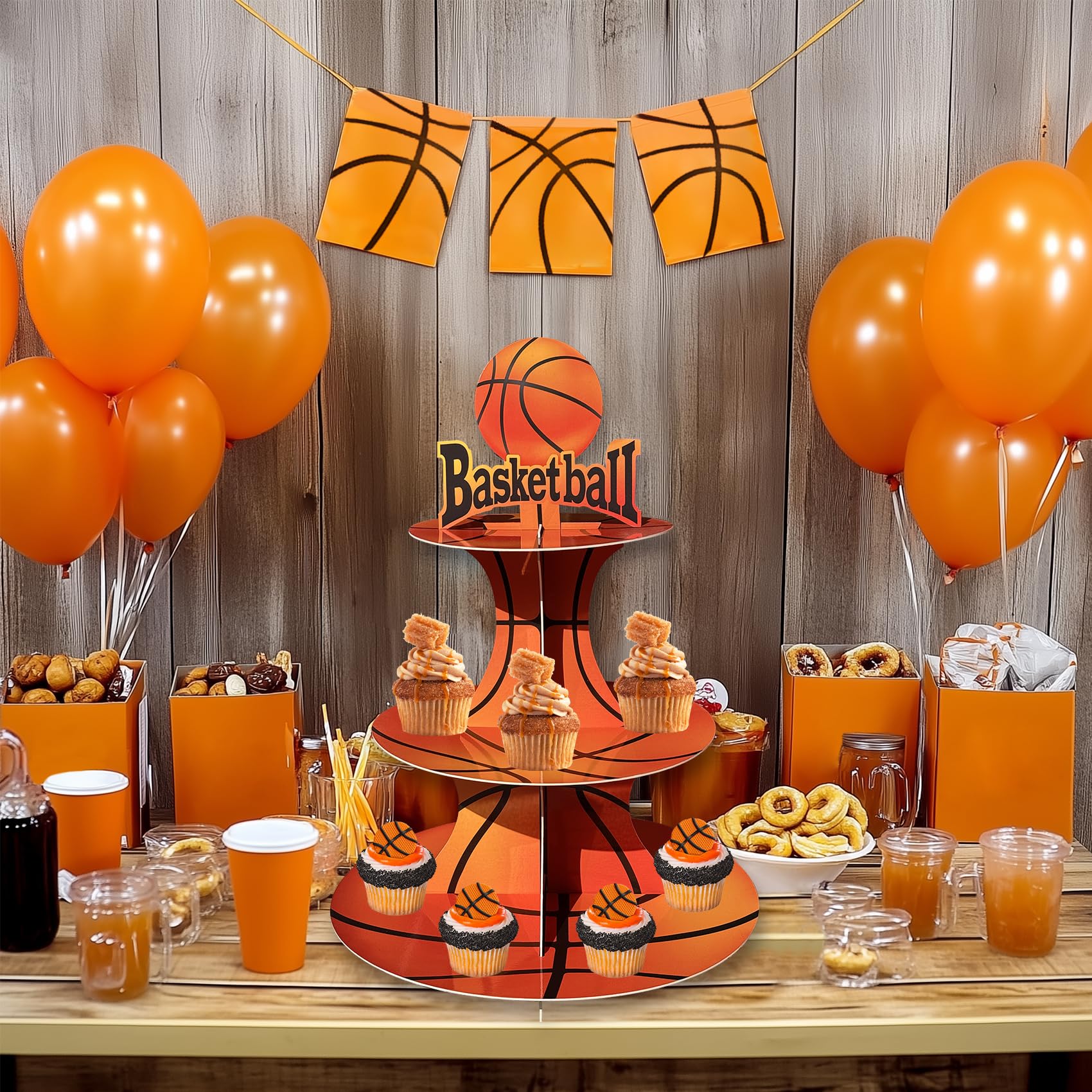 3 Tier Basketball Cupcake Stand Basketball Birthday Party Decorations Basketball Party Decorations Basketball Party Favors