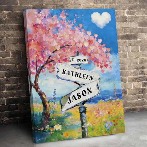 Crossroads Personalized Canvas Print | Custom Couples Street Sign Art - Perfect Valentine’s Day Gift, 12x16