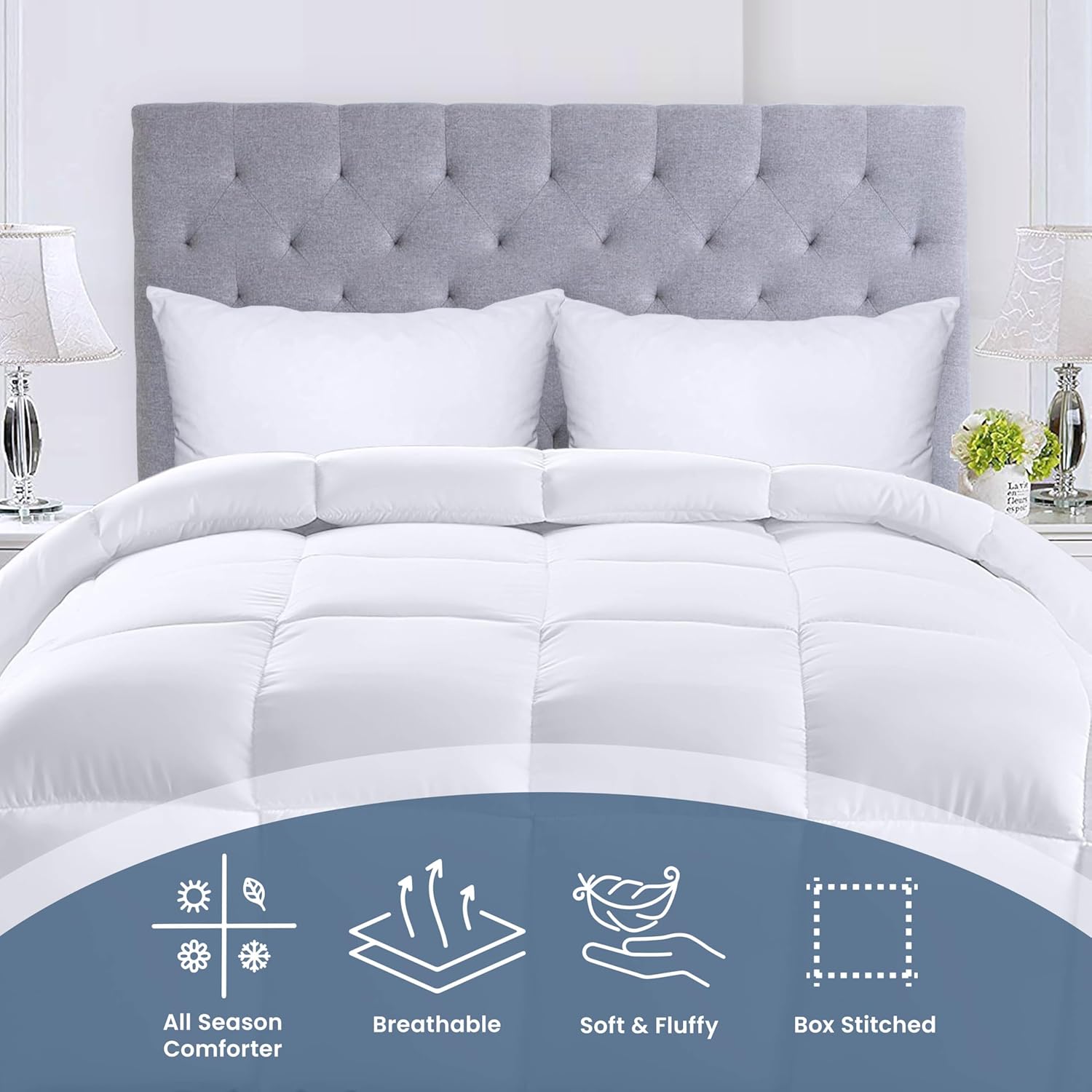 Utopia Bedding Queen Size Comforter - All Season Down Alternative Duvet Insert, Machine Washable (White)