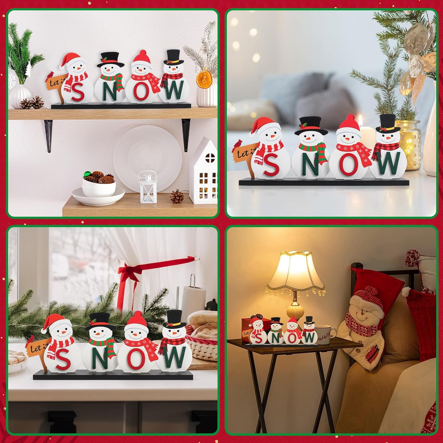 Wooden Snowman Table Centerpieces - Festive Christmas Decor for Holiday Office & Home | Farmhouse Winter Style