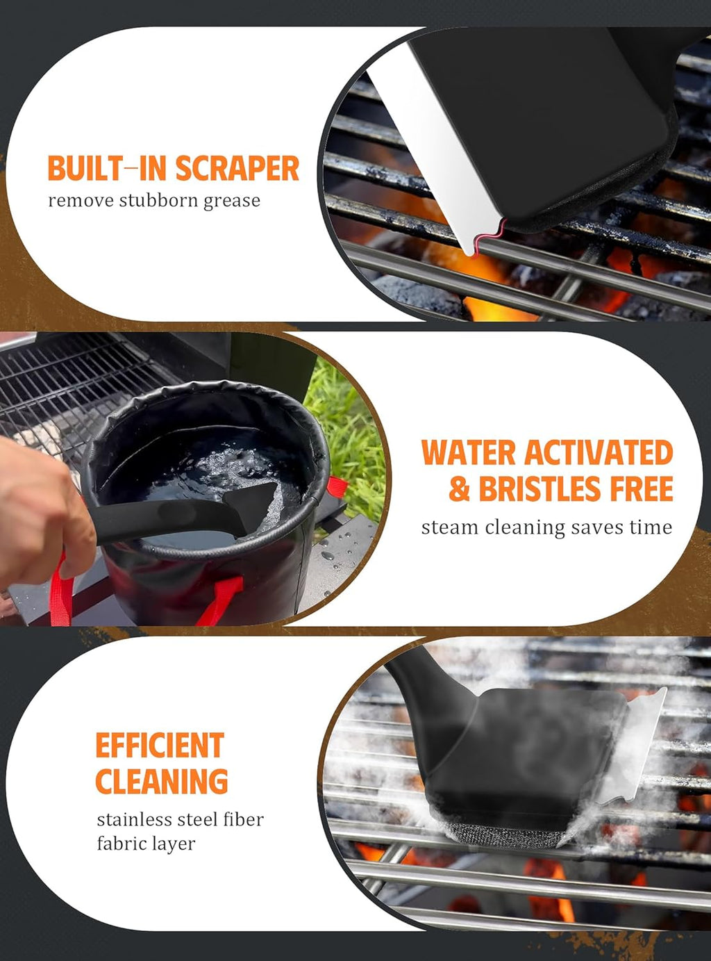 MEKER Grill Brush Replacement Pads - Ultra Safe Cleaning for Your Grill | 4-Pack