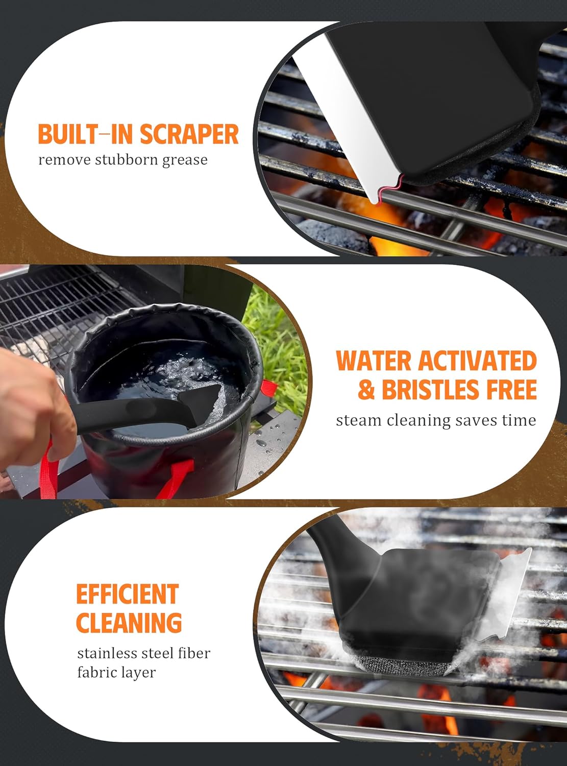 MEKER Grill Brush Replacement Pads - Ultra Safe Cleaning for Your Grill | 4-Pack