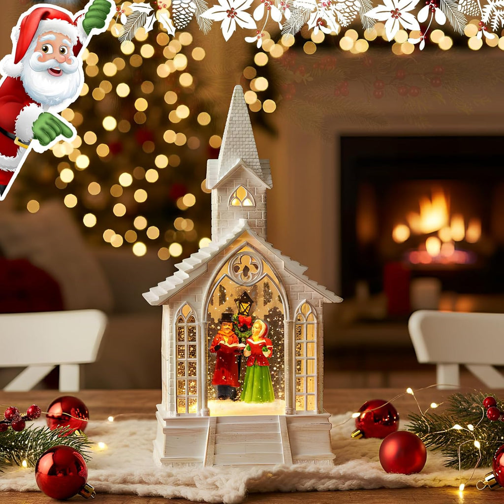Regine Switzerland Christmas Village Snow Globe - Church Choir Water Lantern | Silent Night Music Holiday Decor Gift