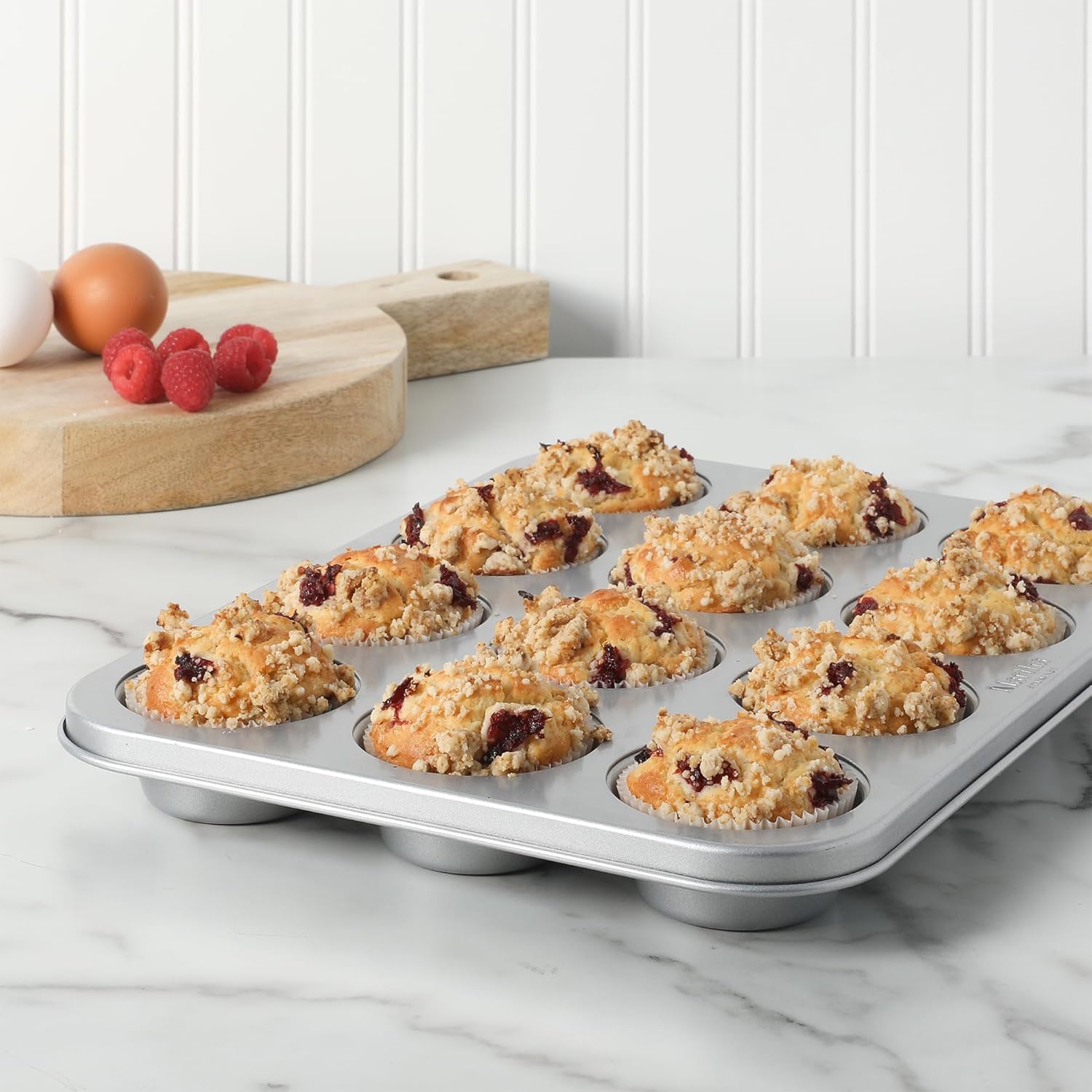 Martha Stewart Gallen 12-Cup Nonstick Muffin Pan - Durable Silver Bakeware for Perfect Muffins & Cupcakes