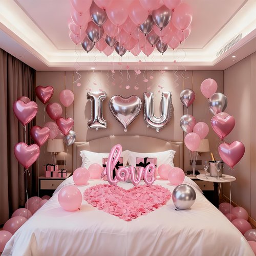 32 Inch I Love You Balloons Pink Silver Balloon with Heart Shaped, Love Foil Balloons and 1000 Pieces Pink Rose Petals for Anniversary Valentine's Day Proposals Romantic Decoration Kit