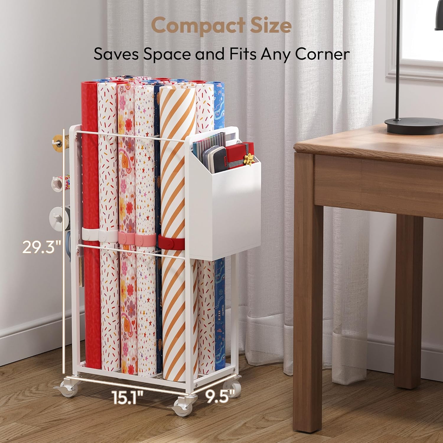 Skiennix Gift Wrapping Station - 12PCS Slap Bands & Rolling Organizer Cart for Christmas Crafts