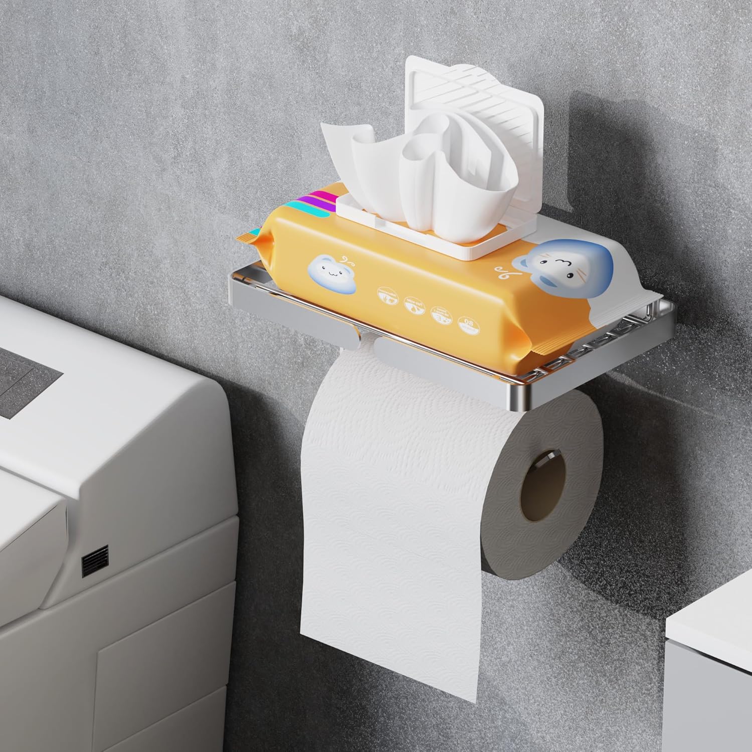 Regine Switzerland Toilet Paper Holder - Self-Adhesive Design with Wipes Holder | Rustproof Stainless Steel