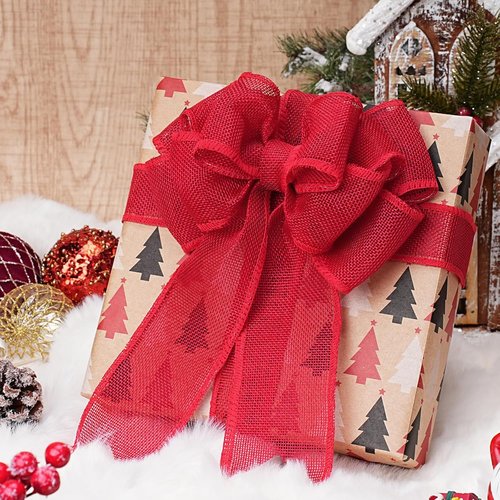 LaRibbons Red Burlap Wired Ribbon - 2.5 Inch x 12 Yards for Crafts, Wreaths, Bows & Gift Wrapping
