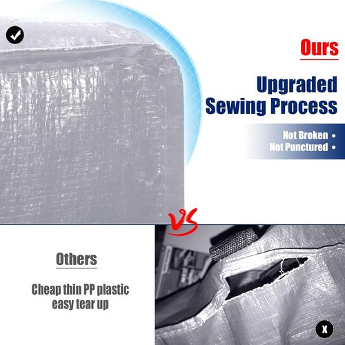 Cosy Family Heavy Duty Extra Large Moving Bags - Strong Handles, Zippers & Backpack Straps | Space-Saving Storage Totes (X-Large, Set of 4, Silver)