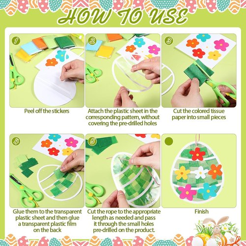 Feifeiya 24 Pack Easter Suncatcher Craft Kit - DIY Window Art with Bunny, Carrot & Egg Designs