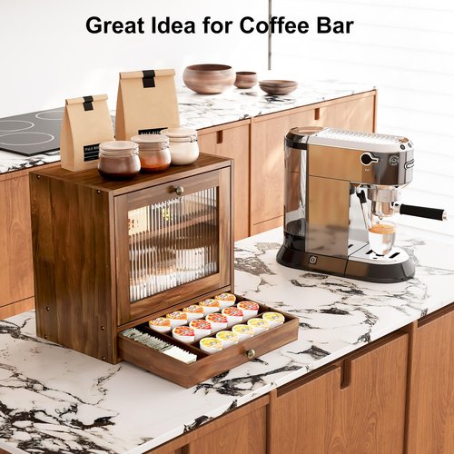 Alpeir Wooden Bread Box for Kitchen Countertop, Large Capacity with Ventilation Holes Adjustable Tiered-Shelf, Vintage Farmhouse Breadbox with Drawer & Window, Longer Freshness, Retro Brown