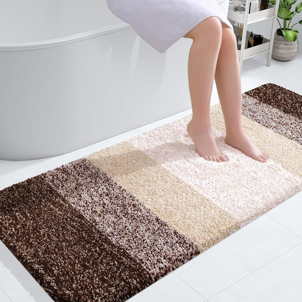 OLANLY Large Bathroom Rugs - Extra Soft Microfiber Mat 54x24 | Quick Dry & Machine Washable, Brown