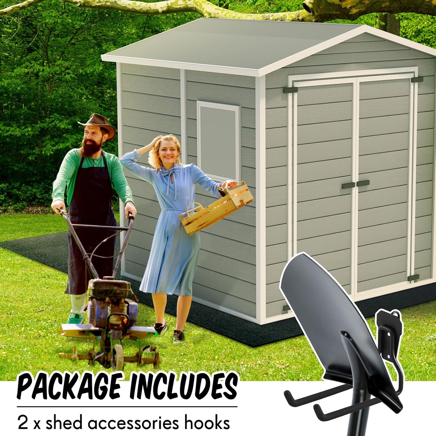 MorningRo Shed Hooks - Multi-Purpose Metal Tool Holder for Large & Small Tools | Black (2 Pack)