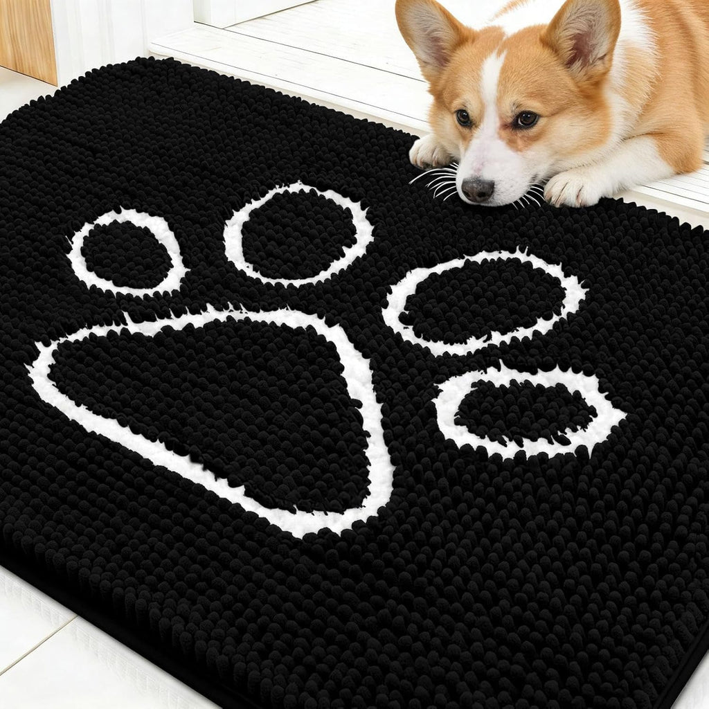 OLANLY Dog Door Mat - Absorbent Non-Slip Mud Mat for Muddy Paws | 30x20 Black Paw Print Design