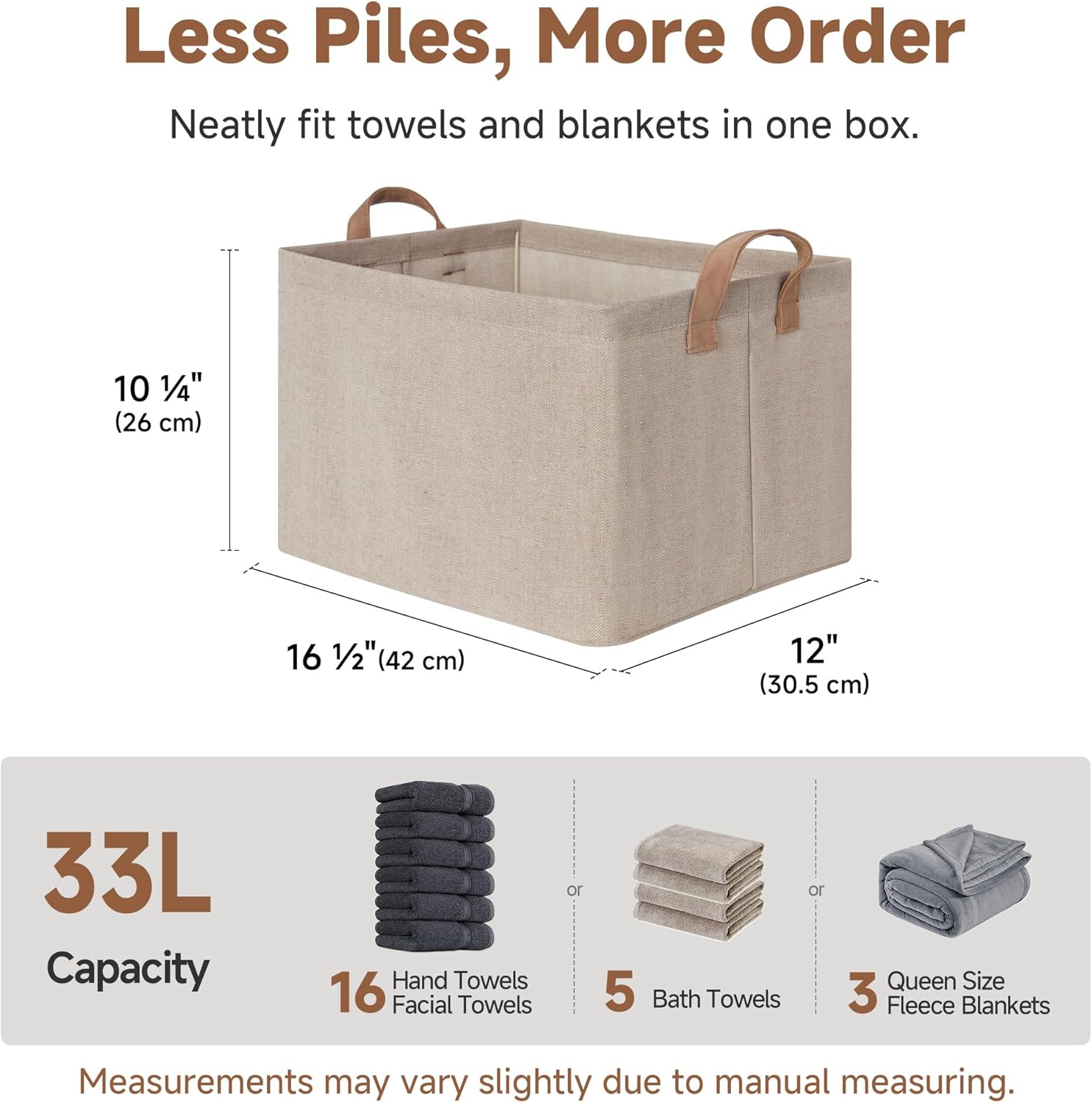 StorageWorks Fabric Storage Bins - Large Closet Baskets with Metal Frame | Brown and Beige, 2-Pack