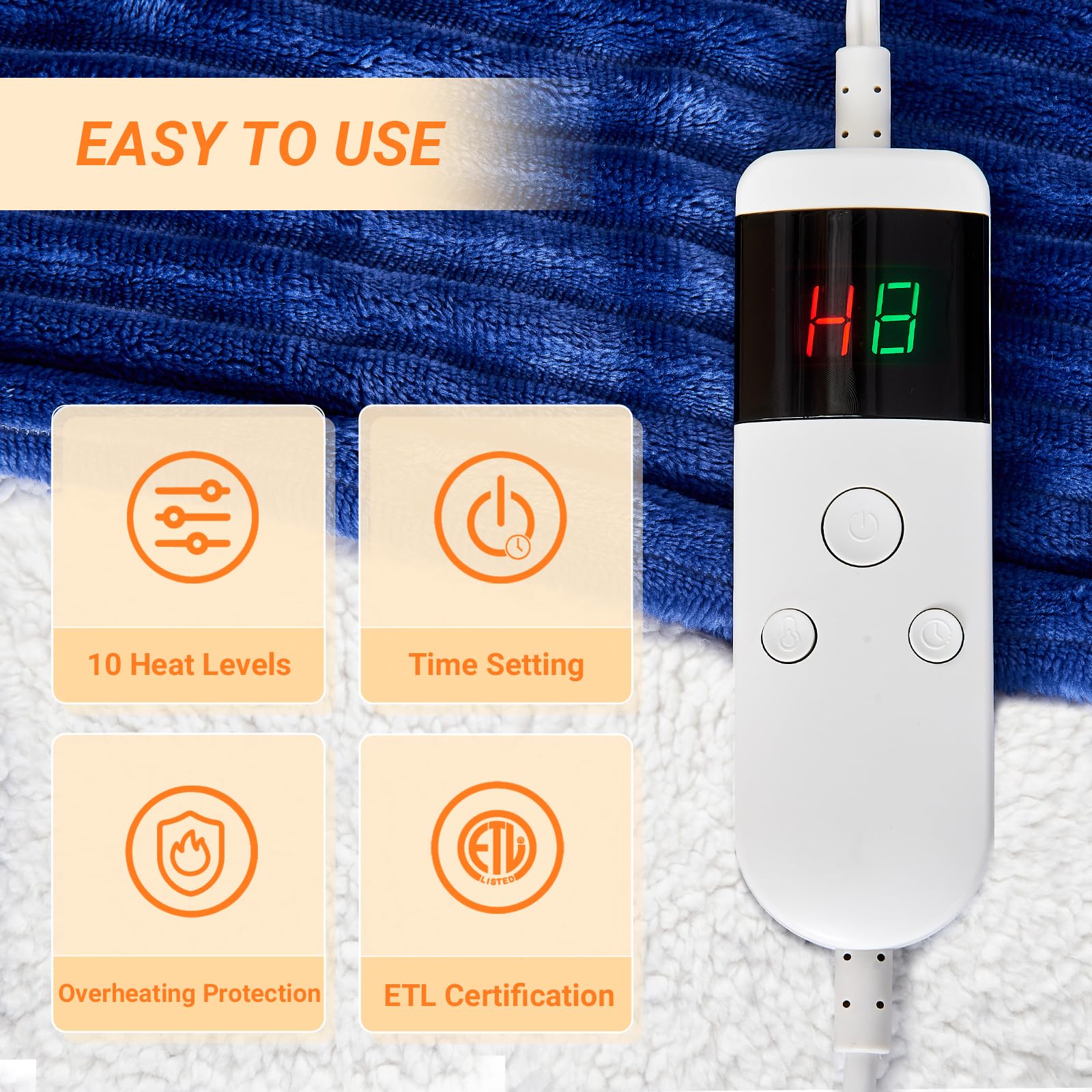 Qieryun Heated Blanket Electric Throw, Soft Flannel Heating Blanket with 8 Hours Auto Off 10 Fast Heating Levels Machine Washable Sherpa Heated Blanket with Overheating Protection