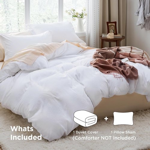 Bedsure Bright White Duvet Cover Set - Twin/Twin XL, Extra Soft Prewashed Polyester, Zipper Closure & Pillow Sham
