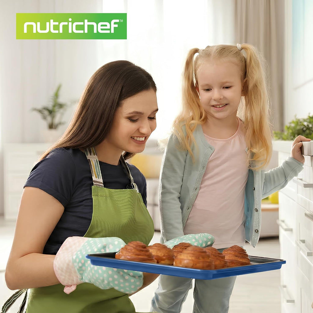 NutriChef 8-Piece Nonstick Bakeware Set - Oven Safe Baking Trays & Pans in Blue