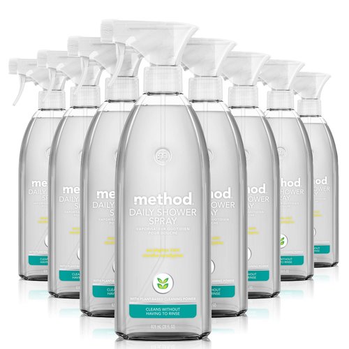 Method Daily Shower Cleaner Spray, & Spray and Walk Away, Eucalyptus Mint Scent, 28 Fl Oz, (Pack of 8), Packaging May Vary