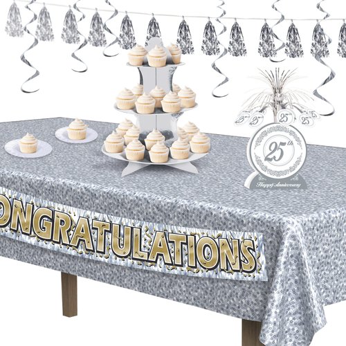Beistle S50513AZ2 25th Anniversary Centerpieces 2 Piece, 13", Silver/White