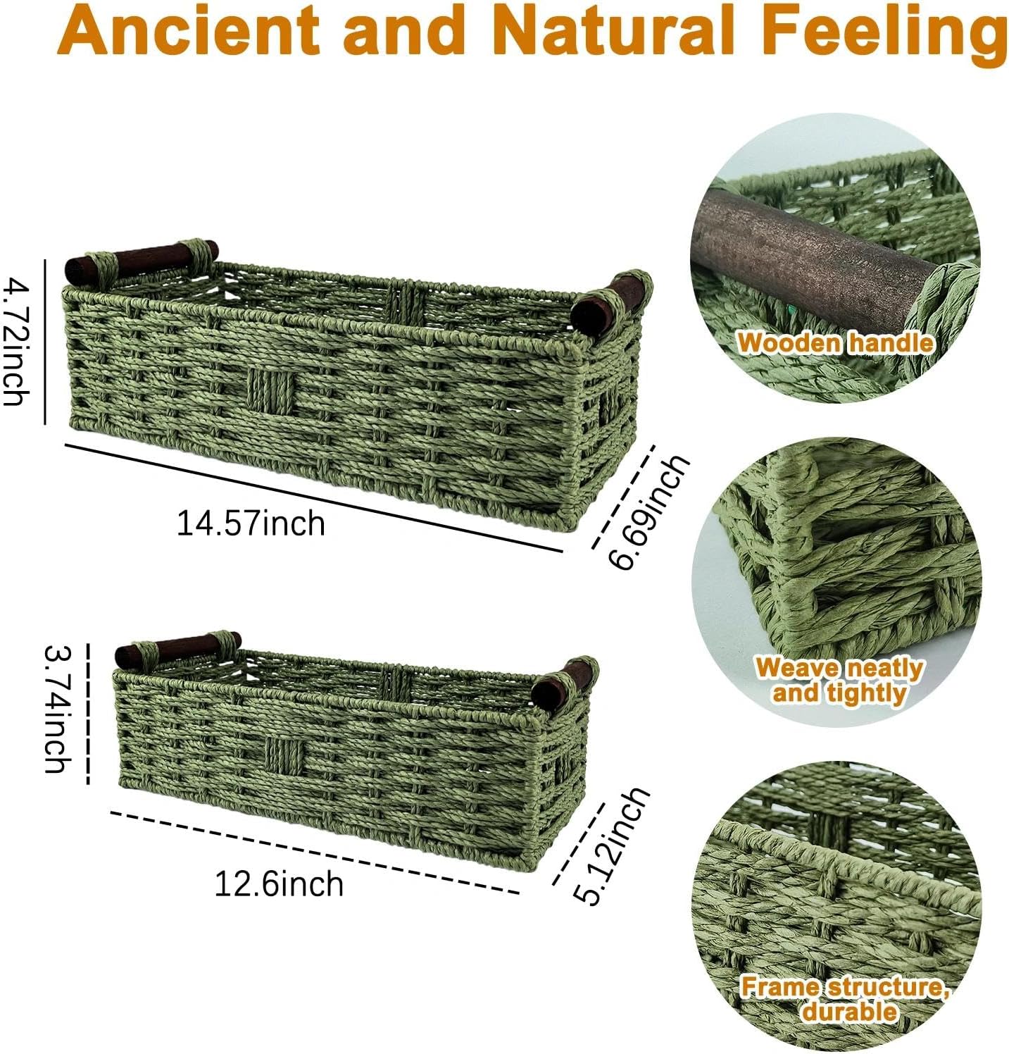 Skiennix Green Toilet Basket - Stylish Bathroom Organizer & Storage | 2-Piece Paper Rope Wicker Holder
