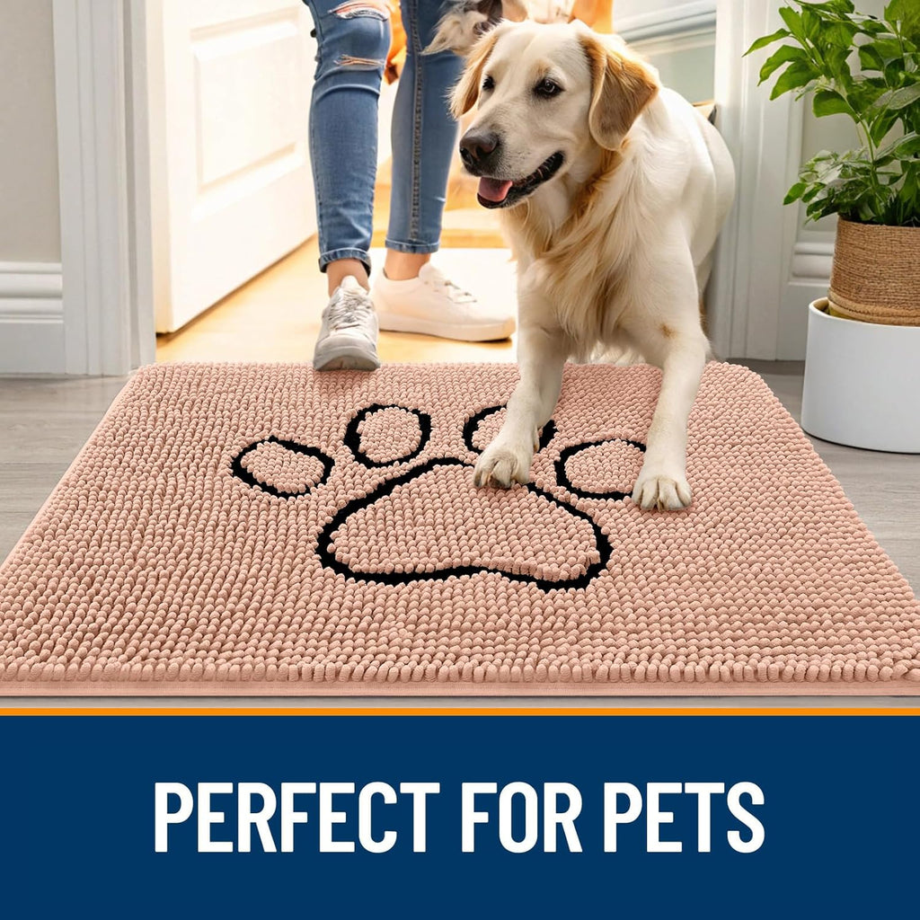 OLANLY Dog Door Mat - Absorbent Non-Slip Mud Mat for Paws | 36x24, Quick Dry Chenille, Peach