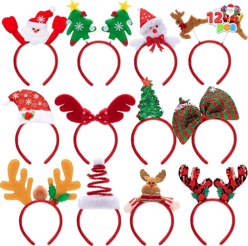 JOYIN Christmas Headbands - 12 Assorted Designs for Holiday Parties | One Size Fits All