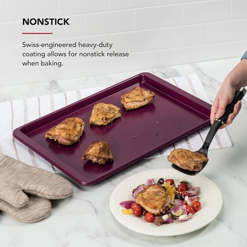 KitchenAid Nonstick Aluminized Steel Baking Sheet - 13x18in, Beetroot Color for Perfect Baking