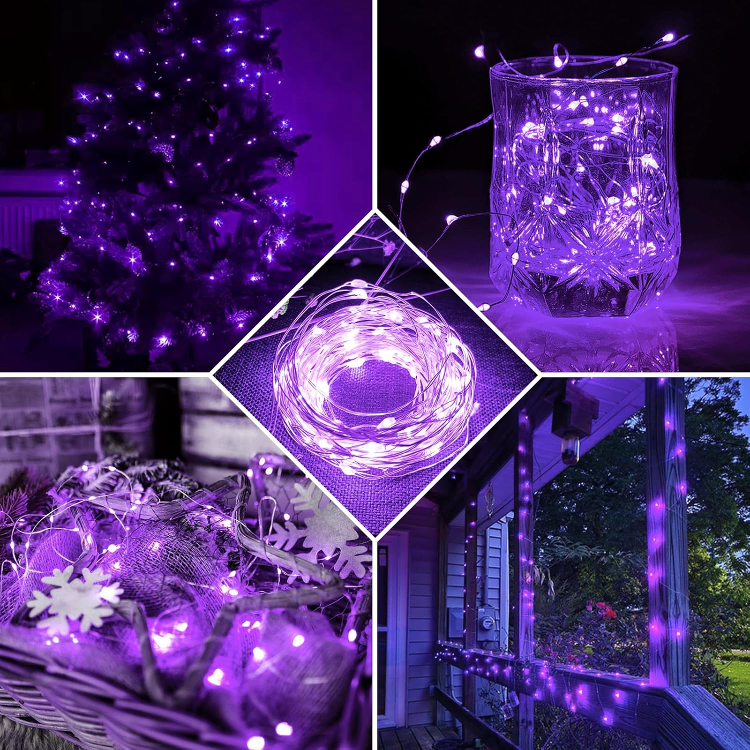 Skiennix 24 Pack Purple Fairy Lights - 7Ft Twinkle String Lights | Battery Operated & Waterproof for Weddings, Parties & Decor