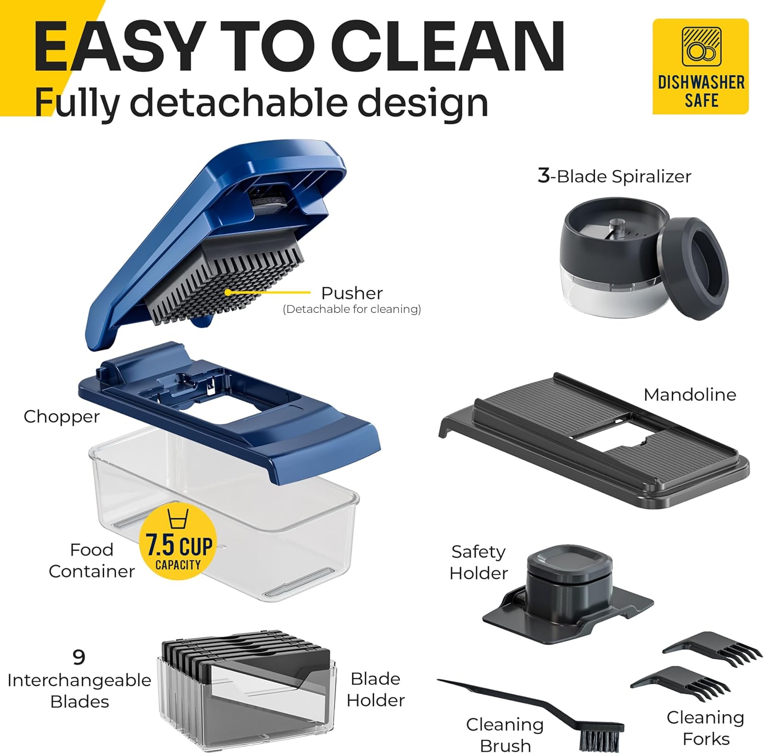 UltraChop Heavy Duty Vegetable Chopper - 12 Blades, Spiralizer & Mandoline Slicer | Blue Kitchen Essential