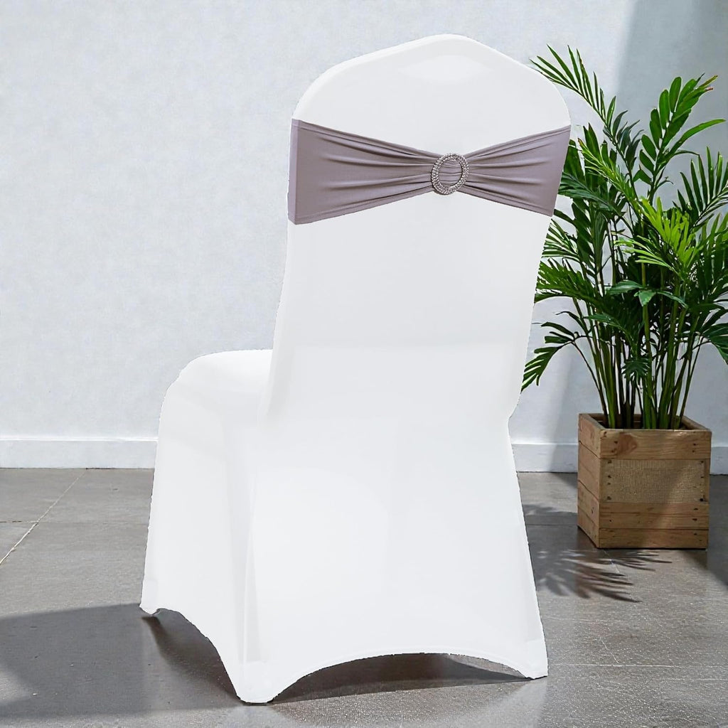 MDS Spandex Chair Sashes - Premium Stretch Covers with Buckle Slider for Weddings | Pack of 10 - Silver Gray