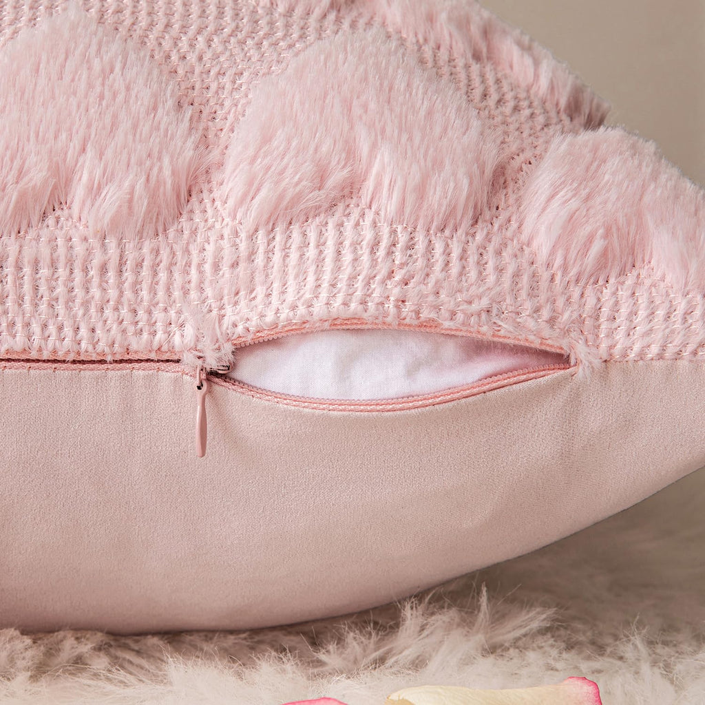 MIULEE Valentines Pillow Covers 18x18 Inch Set of 2 Valentines Day Light Pink Heart Love Decorative Cute Soft Plush Faux Fur Throw Pillows for Girl Bedroom Couch Sofa Holiday Home Decor