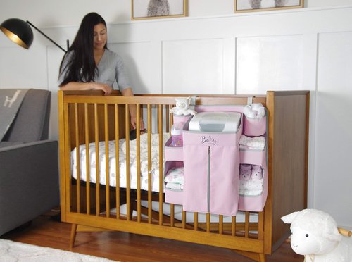 Llama Bella Premium Nursery Organizer for Baby Essentials | Hang on Crib, Changing Table, Playard or Furniture (Pink)