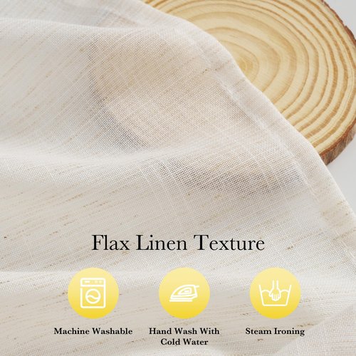 NICETOWN Sheer Linen Curtains 96 Inch Length for Bedroom Living Room 2 Panels, Ivory Rod Pocket & Back Tab Semi Sheer Drapes Privacy Semitransparent Farmhouse Window Treatment, W52 x L96
