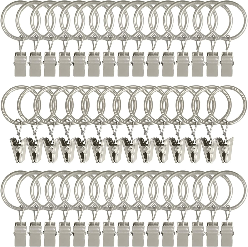 Skiennix Metal Curtain Rings - 44 Pack Drapery Clips with 1 Inch Inner Diameter - Matte Silver Finish
