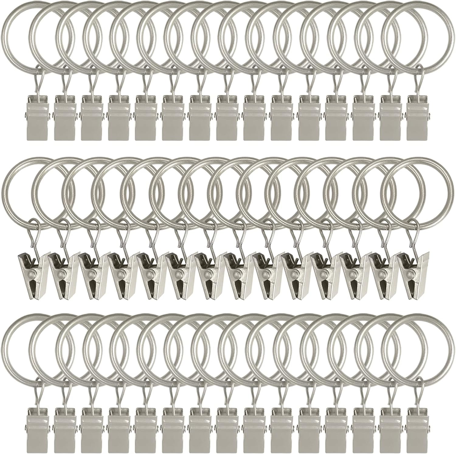 Skiennix Metal Curtain Rings - 44 Pack Drapery Clips with 1 Inch Inner Diameter - Matte Silver Finish