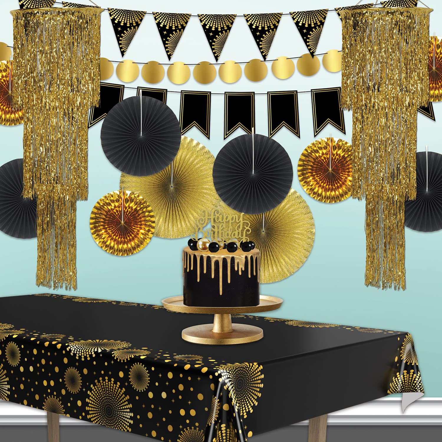 Beistle 3-Tier Shimmering Chandeliers – 3 Pack Gold Hanging Party Decorations, Elegant Foil Ceiling Décor for New Year’s Eve, Weddings, Anniversaries, 1920’s Themed Parties and Celebrations, 4 Ft