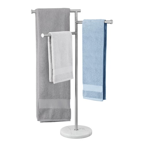 KES Free Standing Towel Racks for Bathroom with Weighted Marble Base, 40-Inch Floor Standing Towel Rack Stand, 3 Swivel Bars, Premium 18/8 Stainless Steel Brushed Finish, BTH219-2