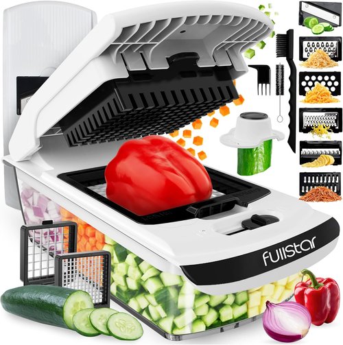 Fullstar Vegetable Chopper & Mandoline Slicer - 8-in-1 Food Chopper with Container & Julienne Slicer, White