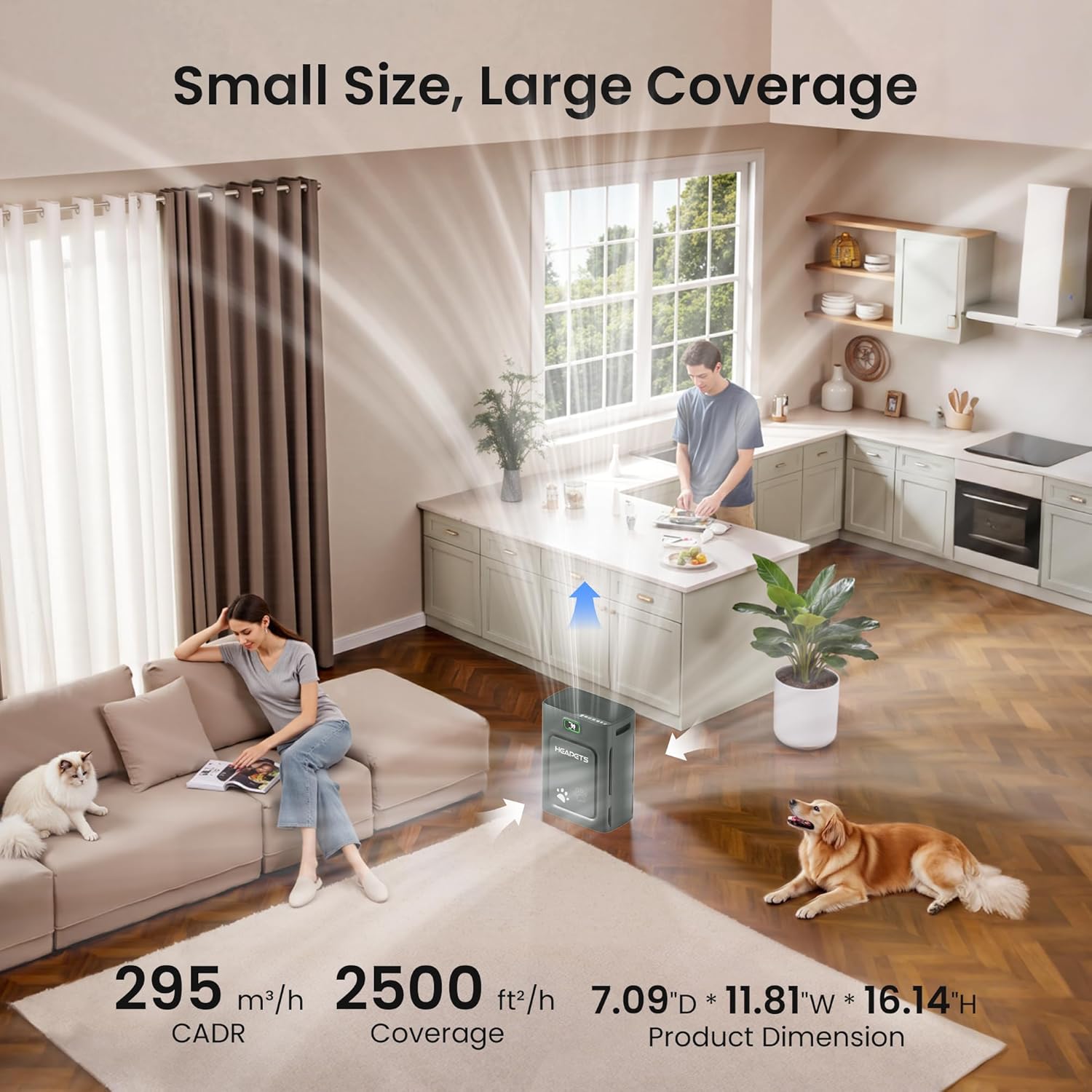 Skiennix Pet Air Purifier - H13 HEPA Filter for Large Rooms Up to 2500 Sq Ft | Black, Auto Mode & PM2.5 Monitor