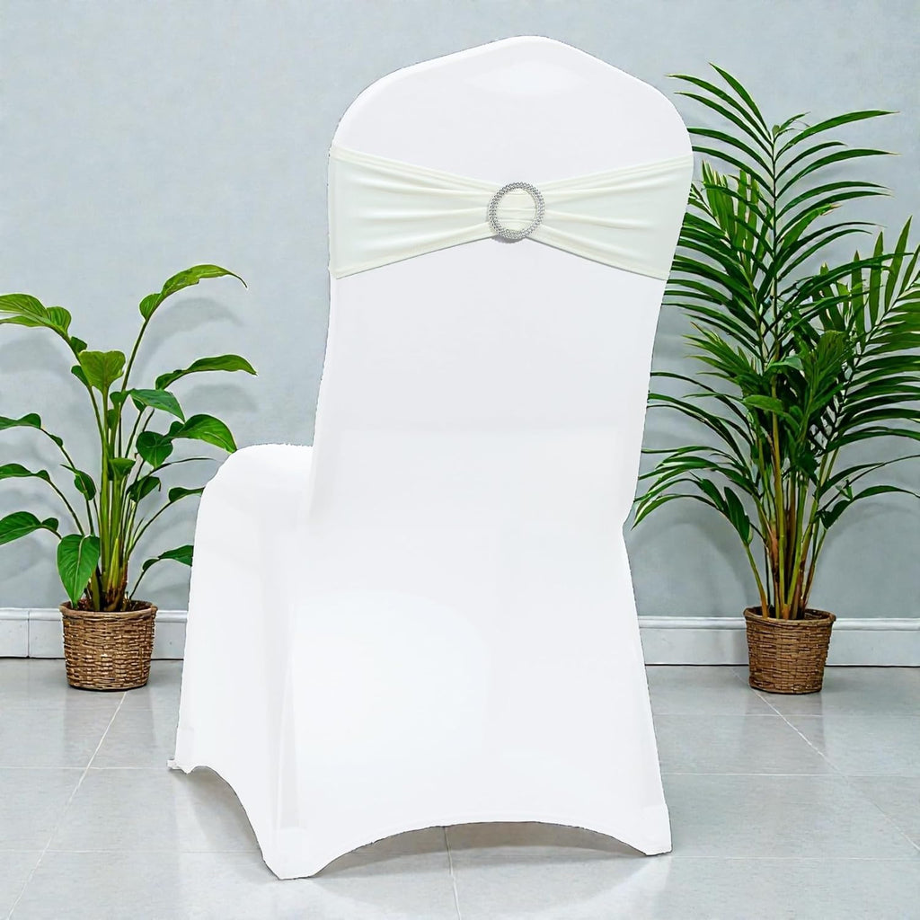 MDS Spandex Chair Sashes - Universal Fit Elastic Stretch Bow Ties with Buckle for Weddings | Ivory, Pack of 150