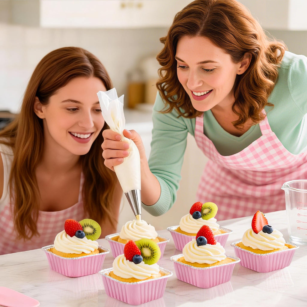 NPLUX 60 Pack Mini Cake Pans with Lids Mini Aluminum Pans, Disposable Loaf Pans Cupcake Liners with Lids for Pudding, Souffle, Party, Wedding, Mothers Day Party Favors(Pink, 5 oz)