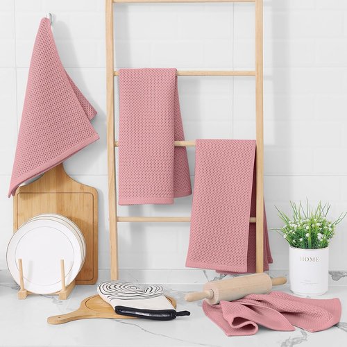 Homaxy 100% Cotton Waffle Weave Kitchen Dish Towels - Ultra Soft & Absorbent, 13 x 28 Inches, 6-Pack in Dried Rose