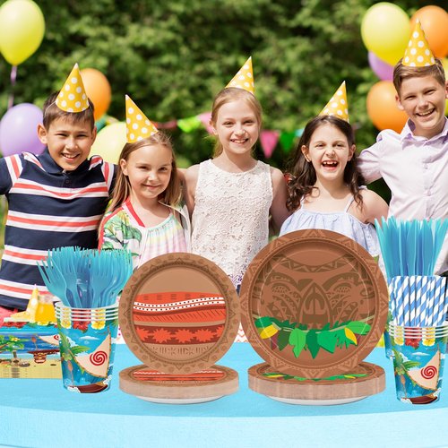 168PCS Ocean Party Supplies for Boys Girls Cartoon Beach Themed Party Decorations Hawaii Tableware with Paper Plates Cups Forks Knives and Straws for 24 Guests