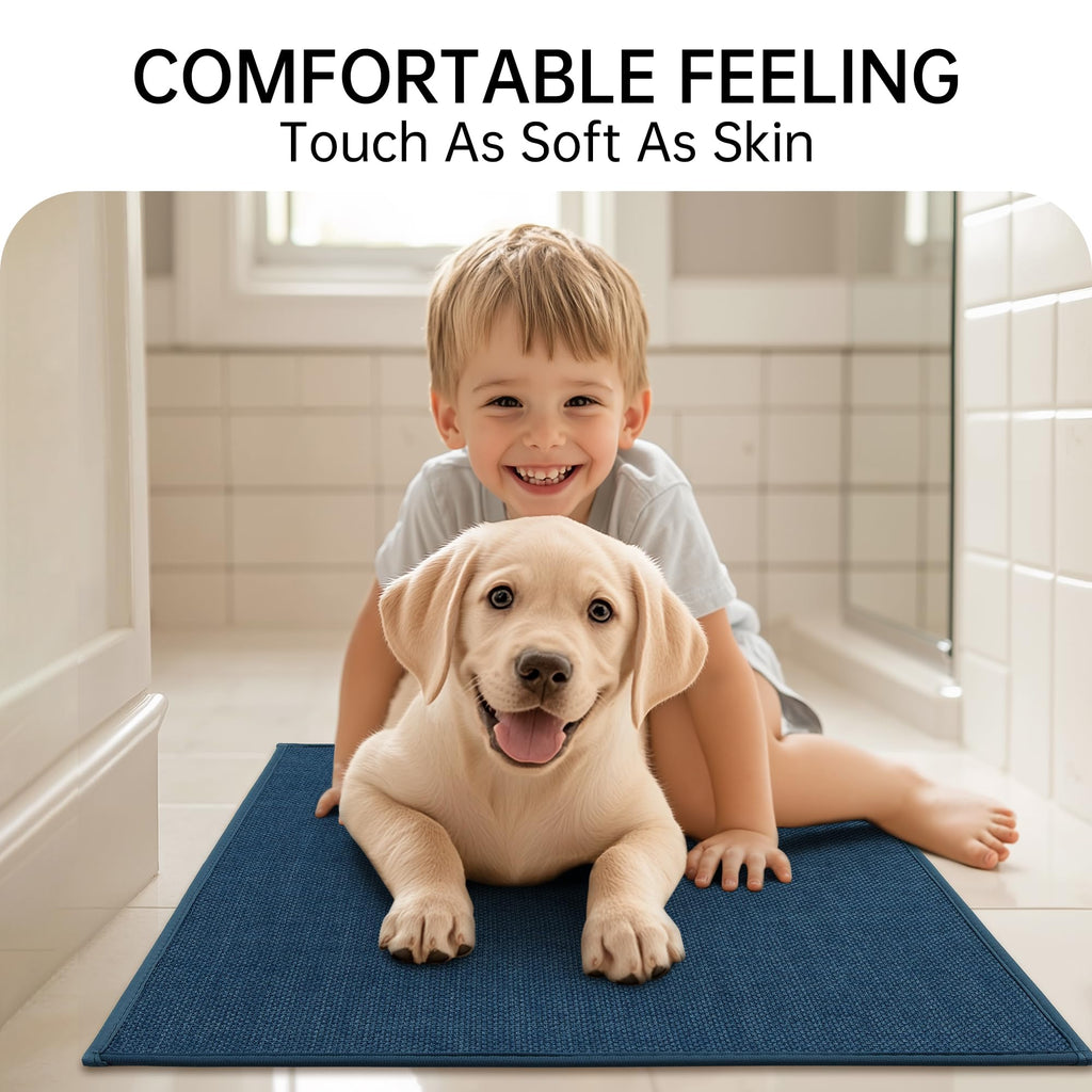 Mecko Bath Mat, Ultra Absorbent Quick Dry Bathroom Floor Mats-Upgraded Thin Cozy Cloth Bathroom Mat(Navy Blue,16"x24")