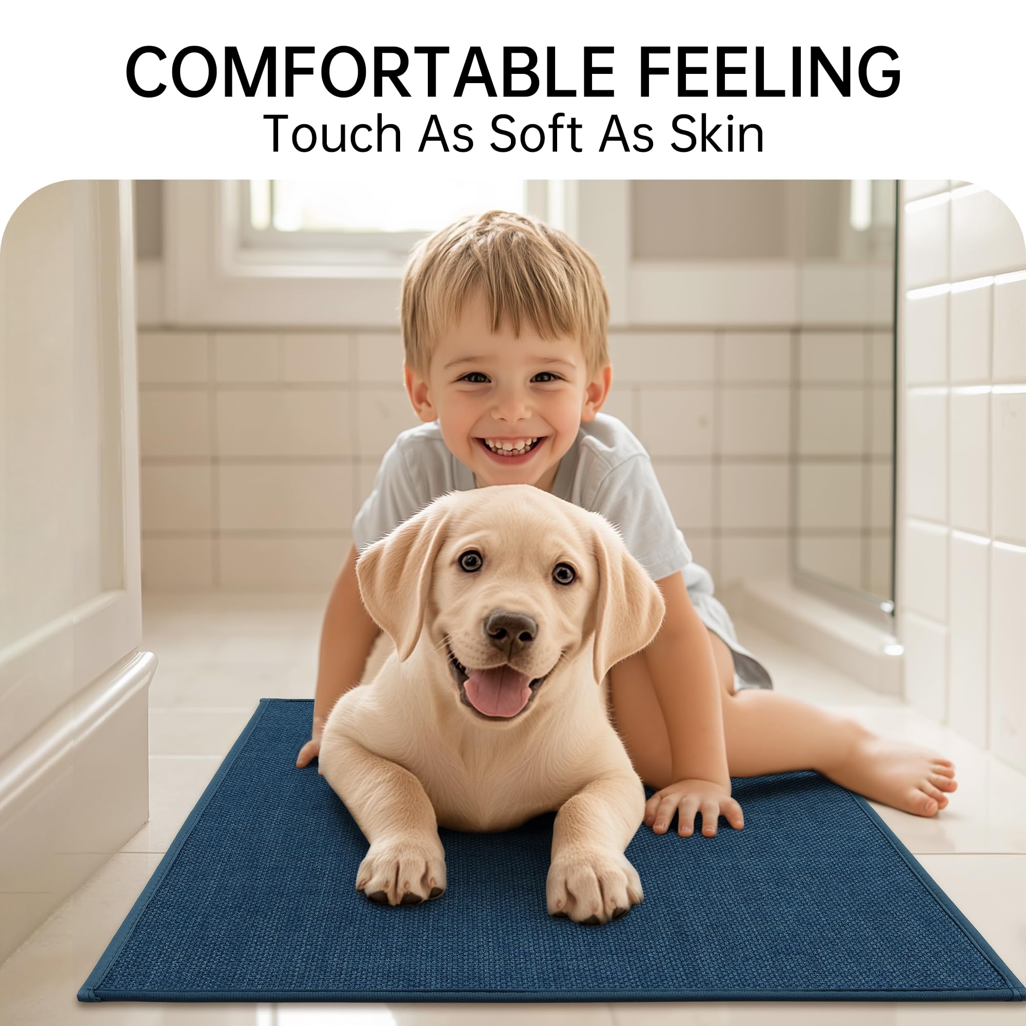 Mecko Bath Mat, Ultra Absorbent Quick Dry Bathroom Floor Mats-Upgraded Thin Cozy Cloth Bathroom Mat(Navy Blue,16"x24")