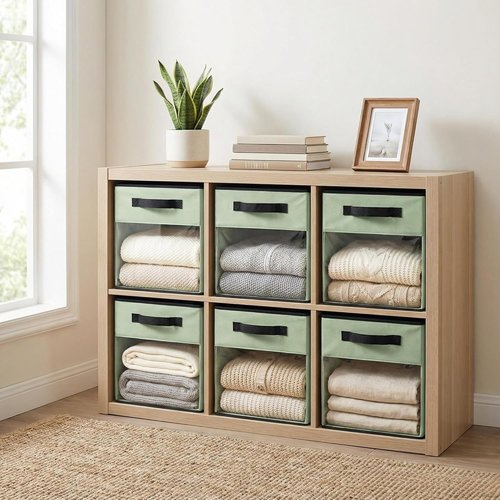 DECOMOMO Storage Bins - Fabric Cube Storage with Window for Shelves | 11" Green (Set of 6)