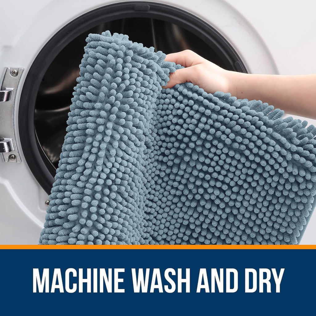 OLANLY Large Bathroom Rugs - Extra Soft Chenille Bath Mats with Rubber Backing | Quick Dry, 70x46, Airy Blue