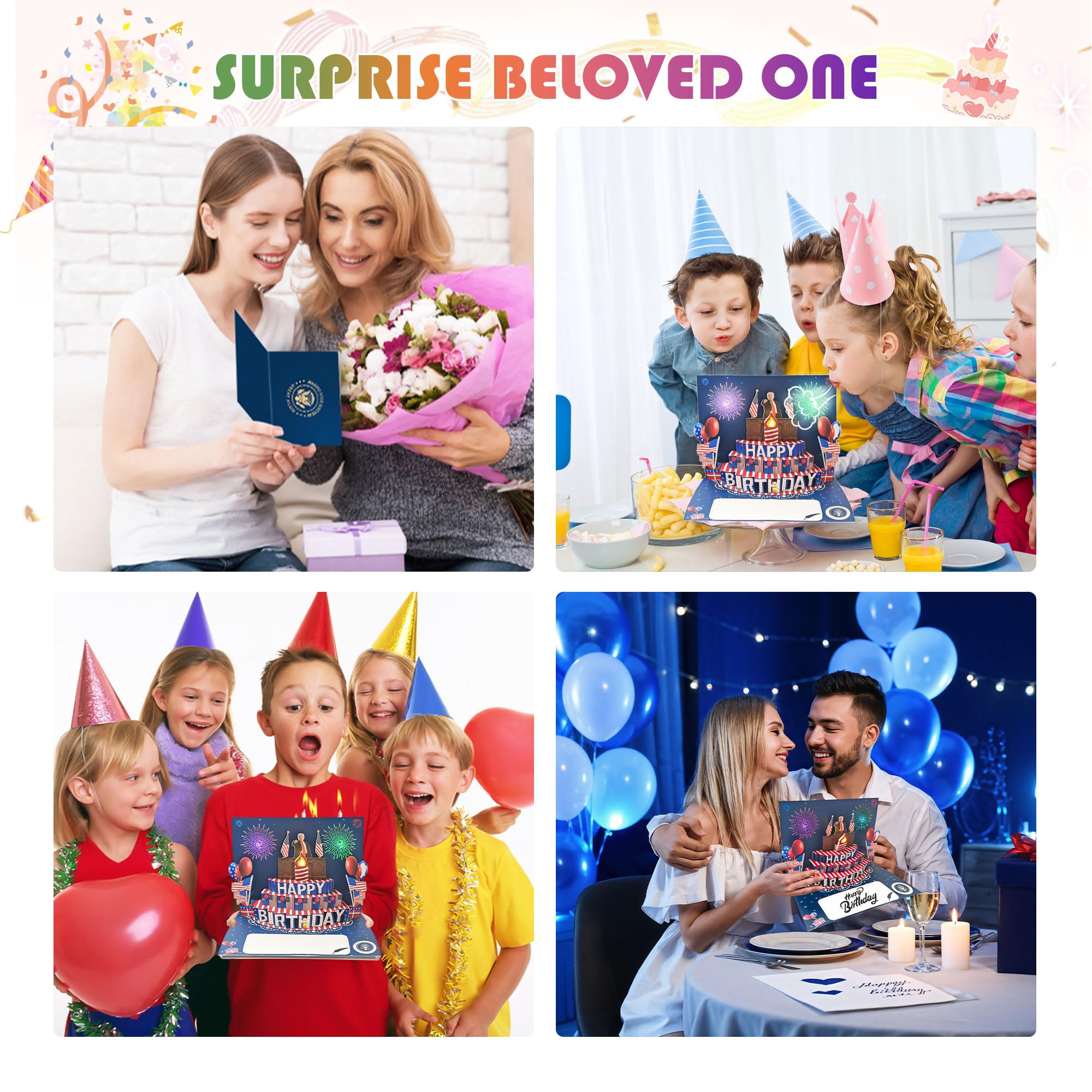 BELLESTILE Donald Trump Birthday Card with Lights and Music,3D Pop Up Fireworks Birthday Card with Blowable Candle,Greeting Cards,Birthday Gifts for Mom Women Men Kids Child Dad Father Wife ﻿
